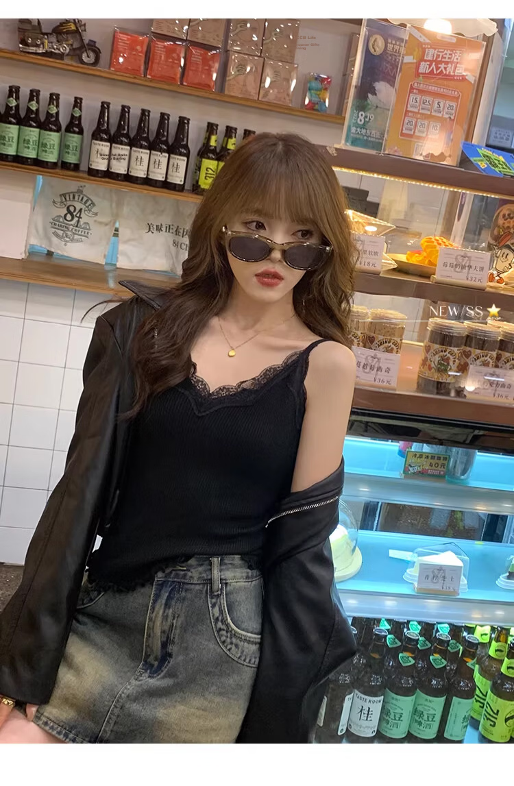 Langsha Lace Camisole Vest Women 2026 New Spring Summer French Style V-Neck Blouse Suit Inner Knit Base Shirt 19