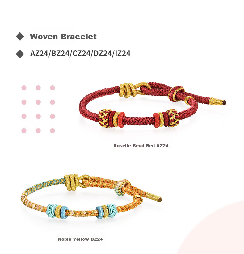 CHOW SANG SANG Woven Bracelet Colorful Adjustable Fiber Cord Charme Bead Roselle Red AZ24 4