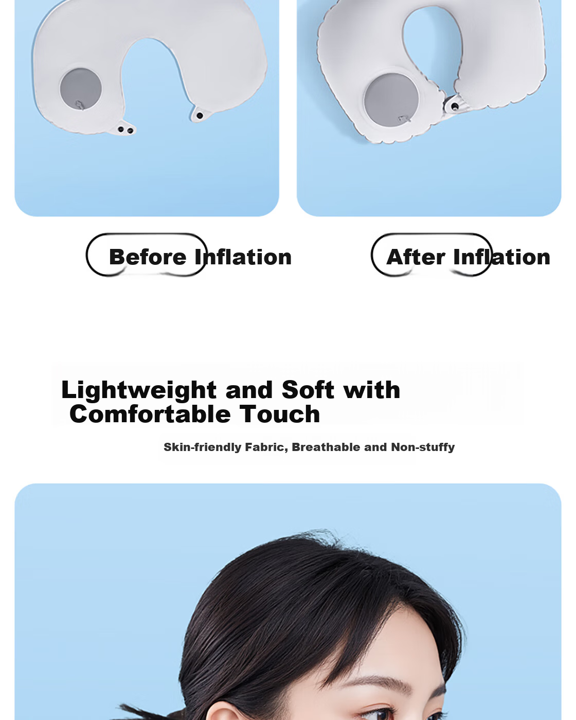 MINISO Portable Inflatable U-Shaped Pillow Comfortable Breathable Office Nap Pillow Blue 5