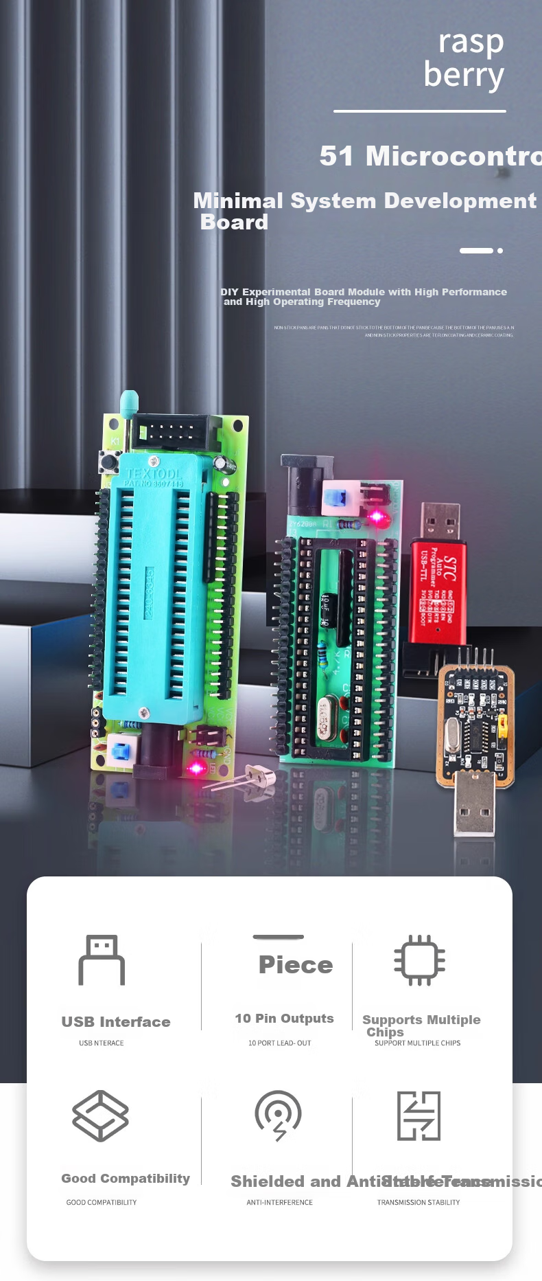 ZAVE 51 Microcontroller Minimal System Development Board 51 Minimal System Board + STC Downloader + Power Cable 1