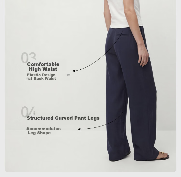 JD Jingzao Tencel Linen Wide-Leg Pants for Women Summer Thin Style Casual Straight Pants Navy Blue 2XL 7