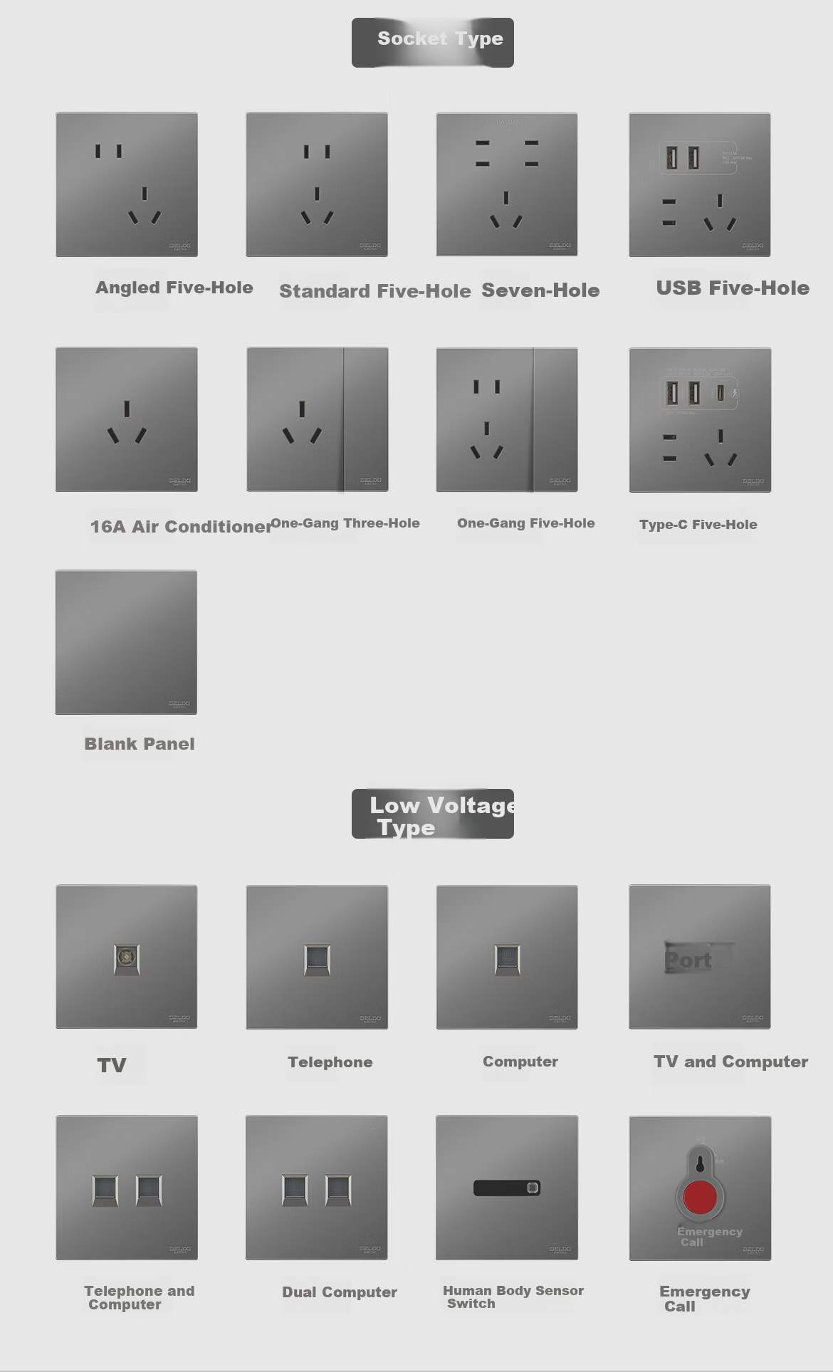 DELIXI Switch Socket, 86-Type Universal Single-Pole Master Switch with Eight Holes, Concealed Power Switch, Space Gray 17