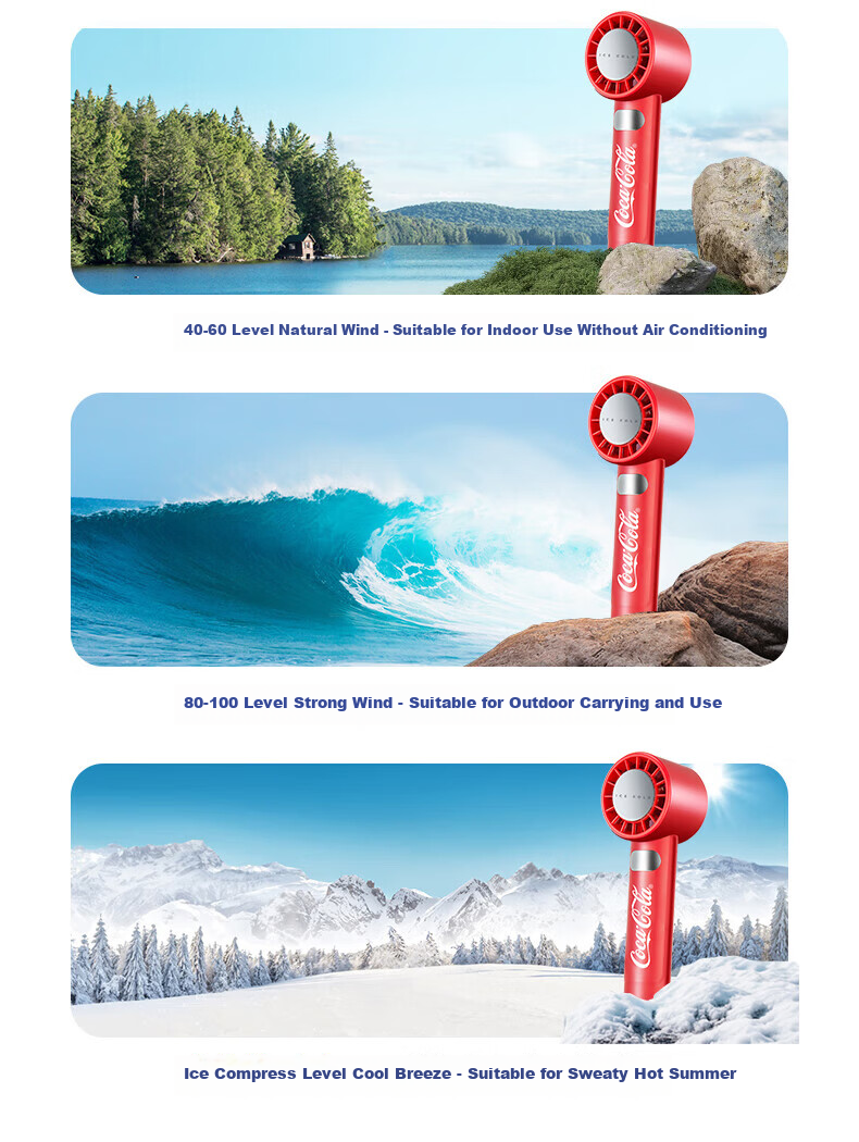 Coca-Cola Handheld Mini USB Electric Fan with Digital Display Portable Quiet Desktop Fan for Office Dormitory Students B-FS07G - Price Protection 618 10