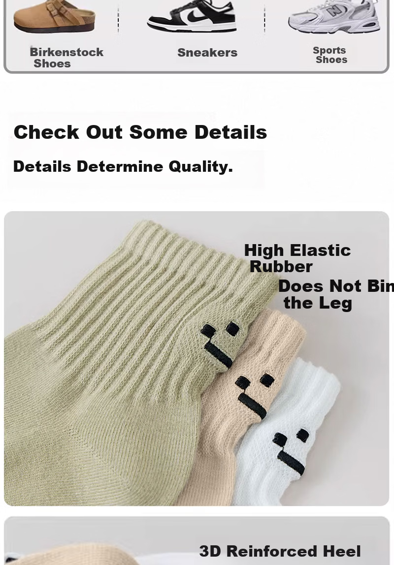 Mian Shisan Men's Short Socks 100% Cotton 10A Antibacterial Thin Odor-Resistant Spring Summer Smiley Face Sports Ankle Socks 6 Pairs 10