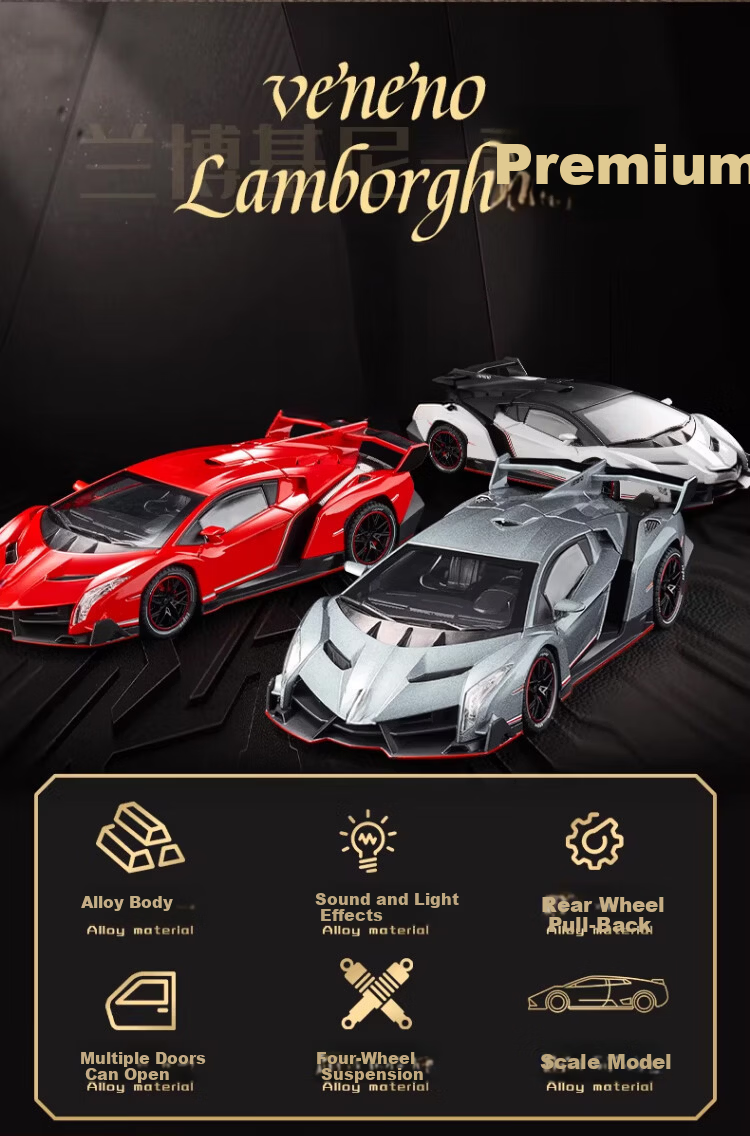 Fozao Lamborghini Sports Car Model Children's Educational Toy Boys Birthday Gift Poison Collection Silver + Leather Dust Cover 3