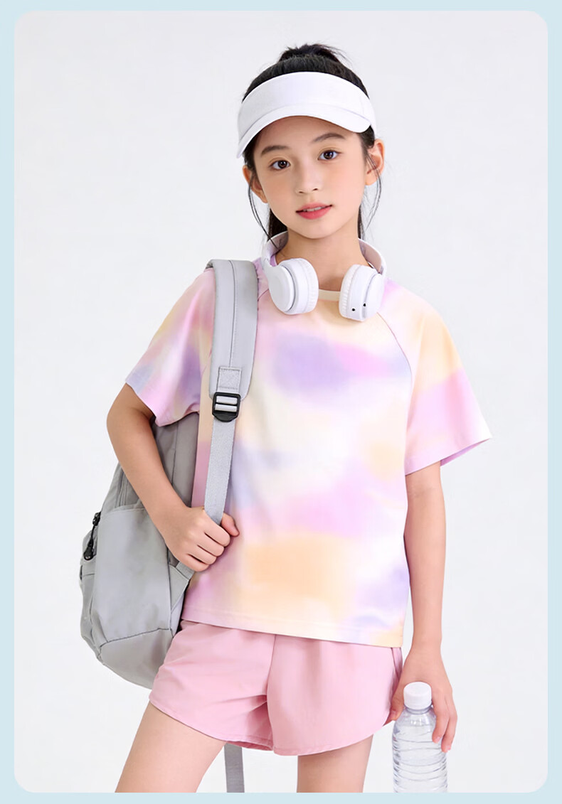 Piggy Banner Girls Sports Set 2026 Summer New Big Kids Ice Silk Cooling Short Sleeve Shorts Two-Piece Set 7