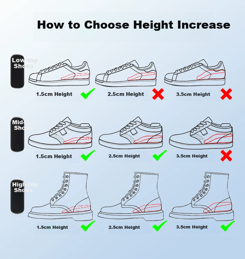 Gouge Snail Height-Increasing Insoles for Women, Arch Support, Comfortable, Invisible, Black, Women's Style, 2.5CM, One Size Fits All, 1 Pair 1