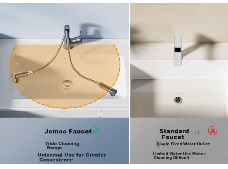 JOMOO Basin Faucet Gun Gray Pull-Out Hot and Cold Full-Range Bathroom Sink Faucet 32710-649/HBS-Z 17
