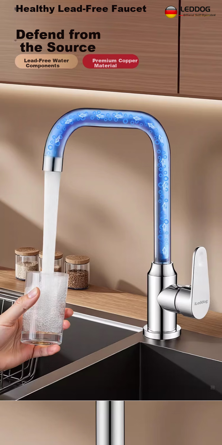 ILeddog [Germany] All-Copper Kitchen Faucet Household Vegetable Sink Pressurized Splash-Proof Hot and Cold Faucet CFLT-LR 10