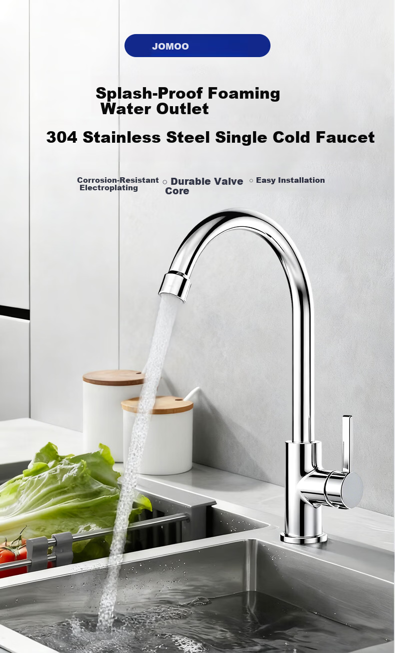 JOMOO Kitchen Sink Faucet Stainless Steel Single Cold Quick-Open Swivel Tap 77034 2