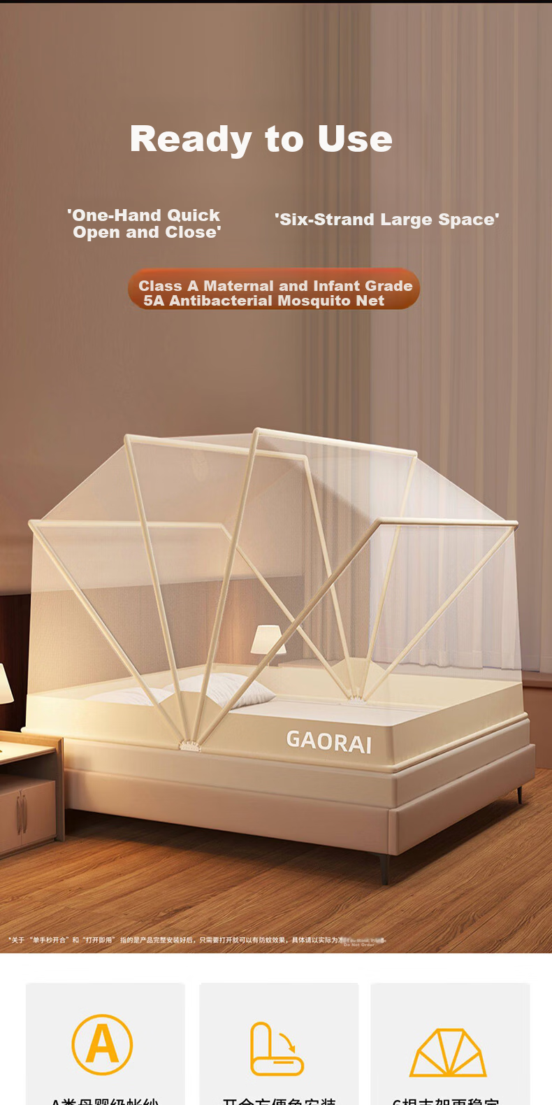 YANYANGTIAN Class A Home Foldable No-Installation Mongolian Tent Mosquito Net for 1.2m Bed [6-Strand Frame with Upgraded Fasteners] 2