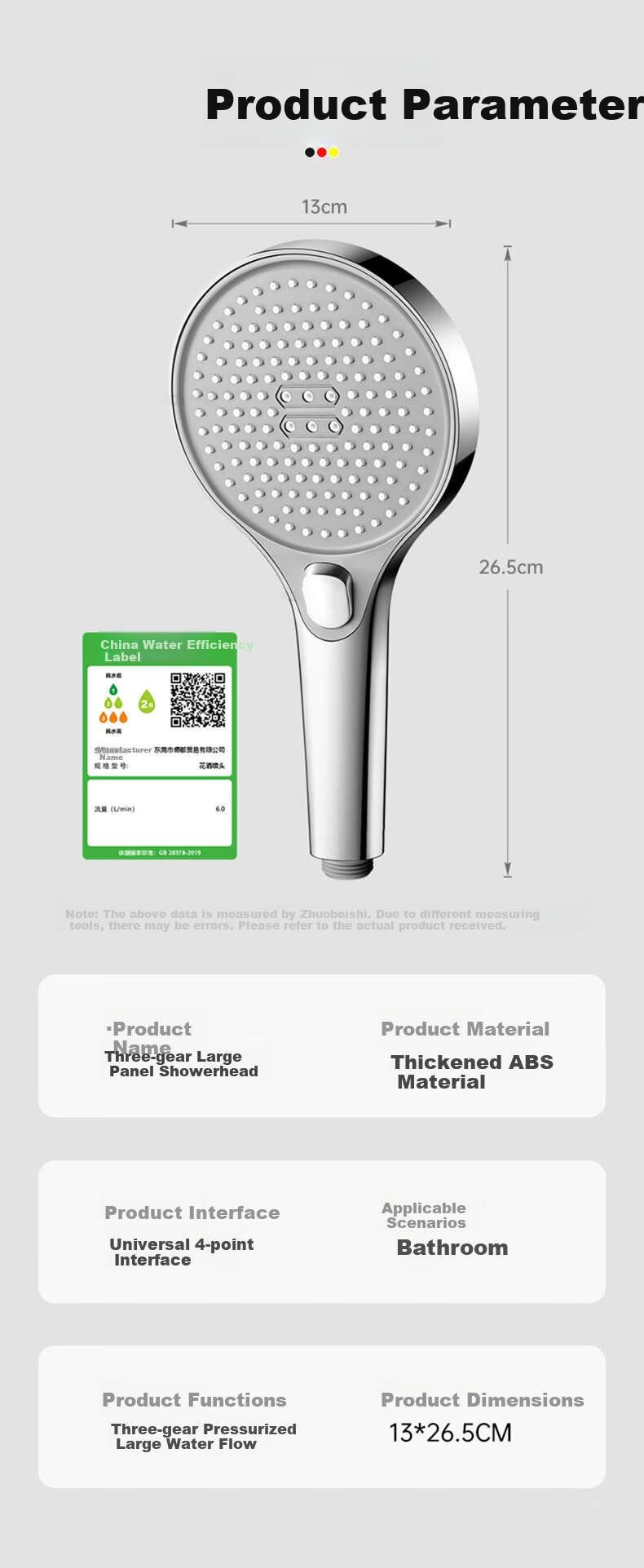 JROR [Germany] Shower Head Set Bathroom High-Pressure 3-Mode Shower Head with Hose 16