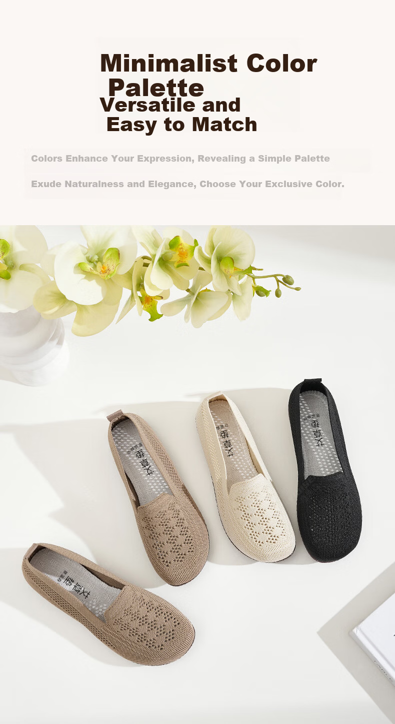 Edison Breathable Flyknit Women's Casual Shoes Comfortable Soft Sole Mom Shoes Flat Old Beijing Cloth Shoes Black 37 8