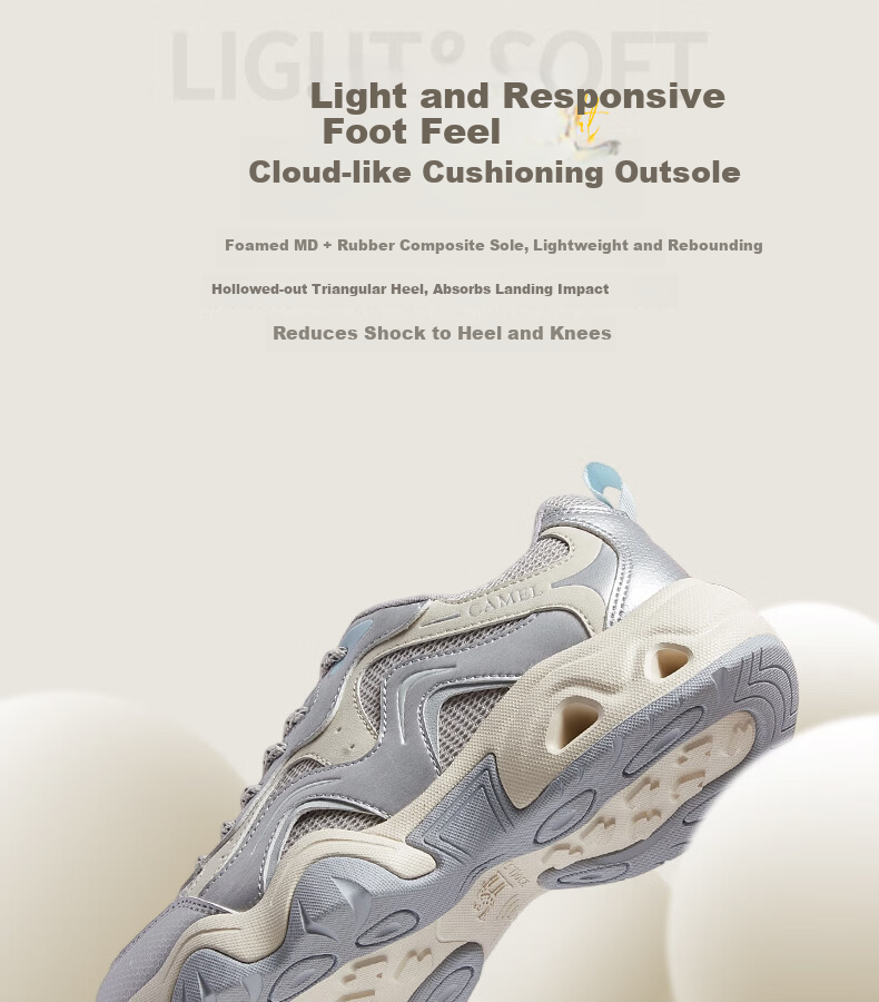 CAMEL Cute Ugly Women's Thick-Soled Sports Shoes Lightweight Versatile Casual Dad Sneakers L26SXG3169 Silver Size 38 5