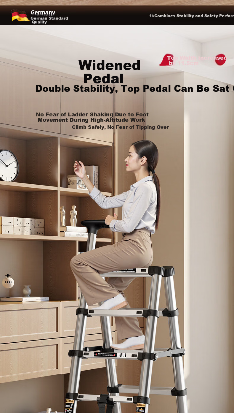 Yilin Home Folding Telescopic Indoor Multi-Functional Stainless Steel Portable Thickened Step Ladder - BS5 Steps 6