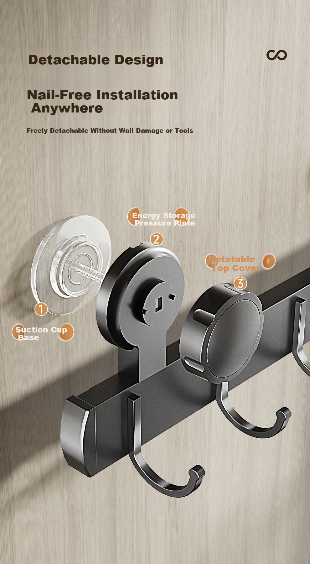 MICOE Suction Cup Hook No-Drill Strong Adhesive Door Back Coat Rack Bathroom Towel Kitchen Hook 8
