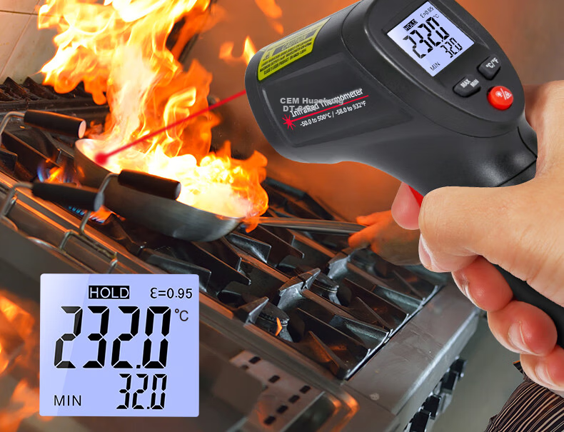 CEM DT-811+ Industrial Infrared Thermometer Temperature Gun High-Precision Oil Thermometer Kitchen Baking Oil Temperature Gun 3