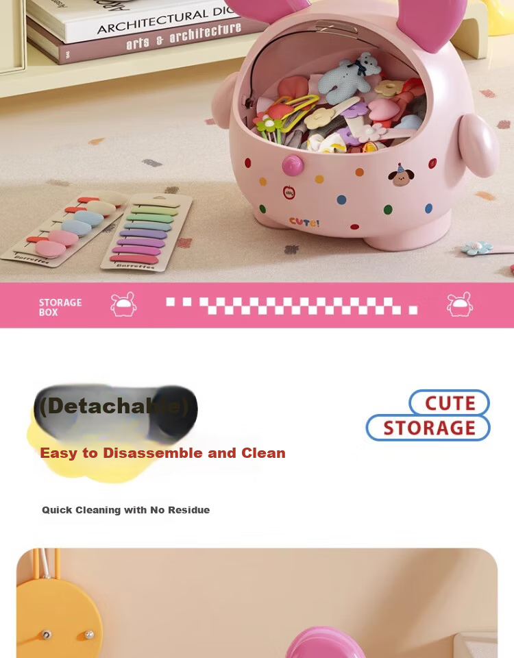 JiaDu Desktop Storage Box with Lid Large Capacity Dustproof Children's Hair Accessories Snack Stationery Cute Storage Bucket Display Rack 10