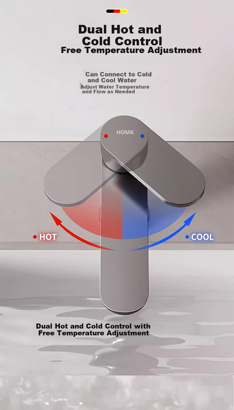 HOMK 【Germany】304 Stainless Steel Faucet Universal Bathroom Sink Basin Hot and Cold Splash-Proof Faucet 7