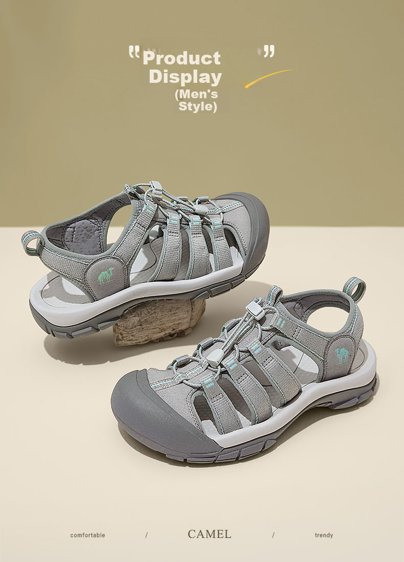 CAMEL Haibei Cute Hollow Outdoor Beach Sandals Men L16M162001 Silver Gray (Men's) Size 39 16