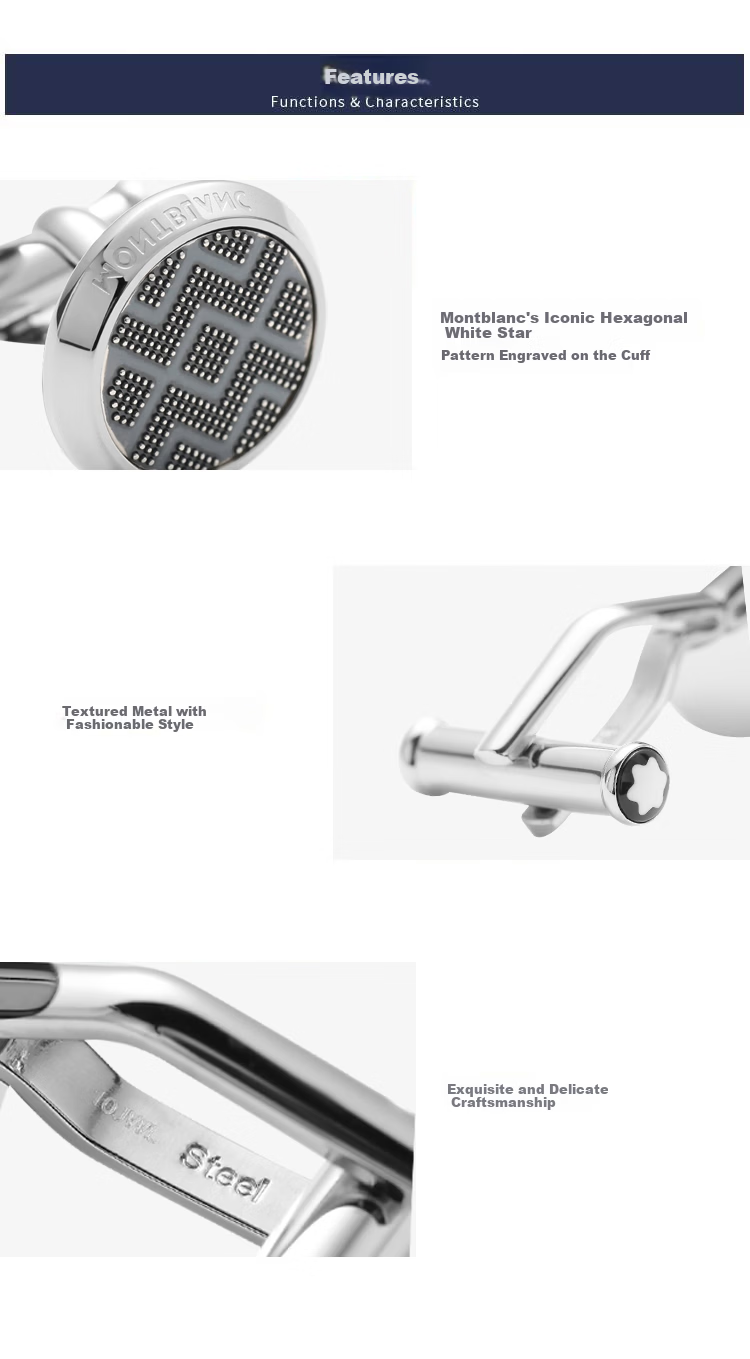 MONTBLANC Round Cufflinks Silver Gray Granular Pattern 116654 Gift 3