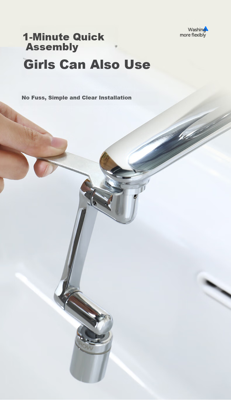 ARROW Mechanical Arm Faucet Aerator Universal Rotation Four Water Outlet Modes Extender Splash-Proof Head AE59130CP 6