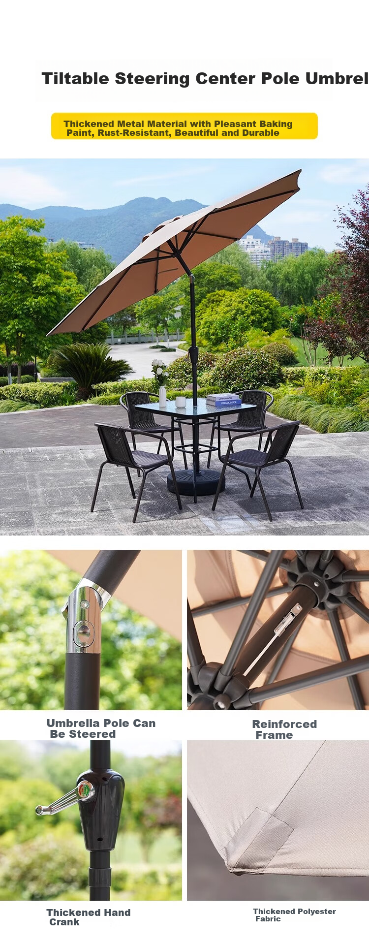 Qiyinge Outdoor Sunshade Umbrella Patio Parasol Terrace Balcony Market Large Sun Umbrella Villa Garden Outdoor Roman Umbrella 11