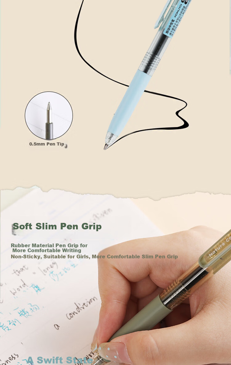 KOKUYO Retractable Gel Pen with Free Refills 0.5mm Quick-Dry Colored Ink Black Refill Green Barrel WSG-PRS302-TZ 3
