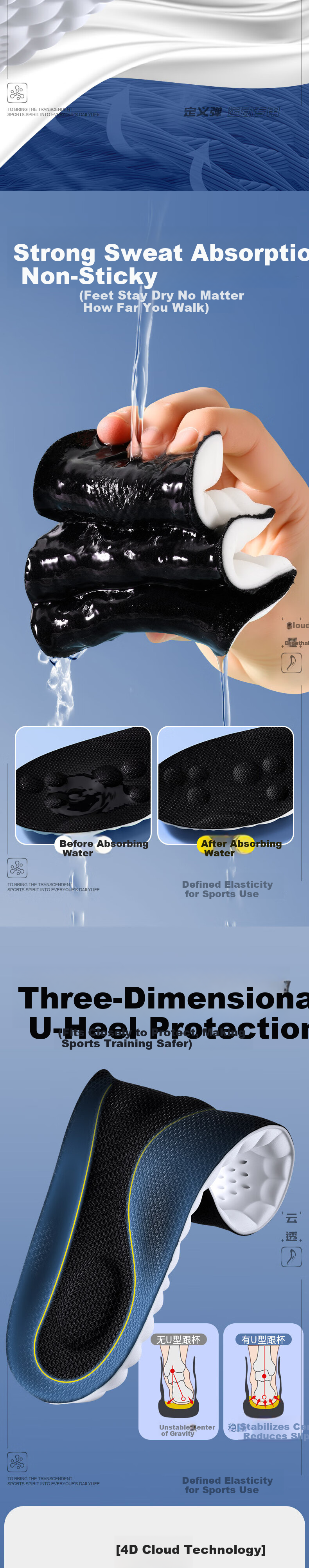 Footprint Tribe Men's Sports Insoles Air Cushion Shock Absorption Soft Elastic Anti-Fatigue Breathable Sweat-Absorbing Odor-Resistant Summer Size 41-42 4