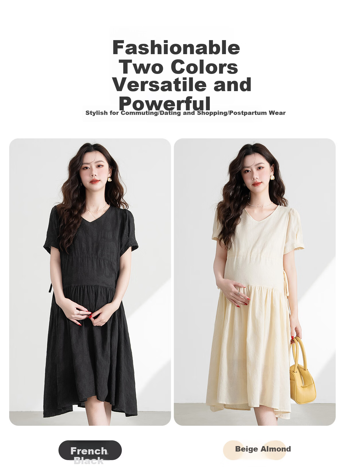 JOYNCLEON Maternity Dress Summer French Style Loose Black Long Dress Pregnancy Clothes Black XL Jly156790 3