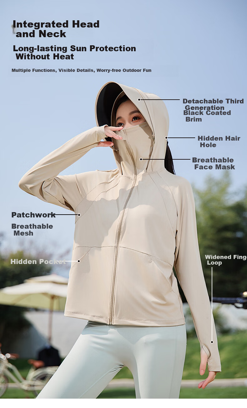 Combo Women's Outdoor Summer Breathable Ice Silk UV Protection High SPF Cooling Hooded Sun Protection Jacket 6