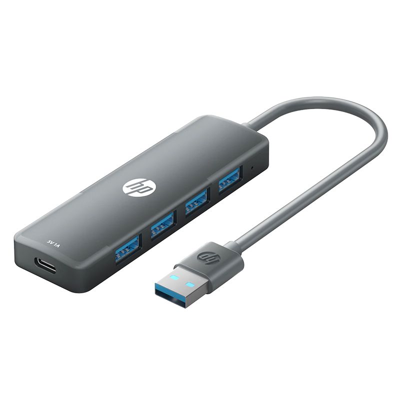 HP USB 2.0 Hub Docking Station Laptop Adapter Converter 1-to-4 Type-C Power Supply 1.0m Gray
