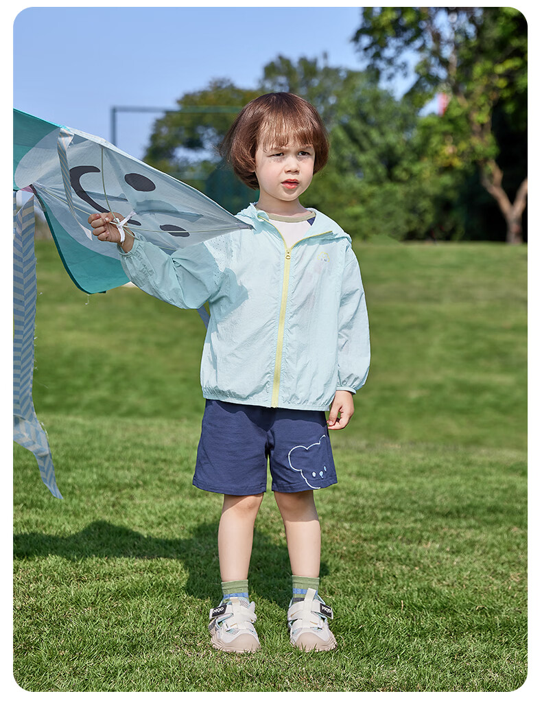 JELLYBABY Sun Protection Outdoor Windproof Pure Cotton Hooded Jacket 2026 New Summer Unisex Kids Sun Protection Coat Versatile for Middle Childhood 27
