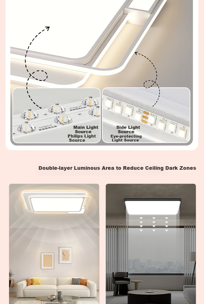Kuka LED Ceiling Light Nordic Eye Protection PR Lighting Living Room Lamp Three-Bedroom Two-Living Room Smart Set 110cm [Installation Included] 10