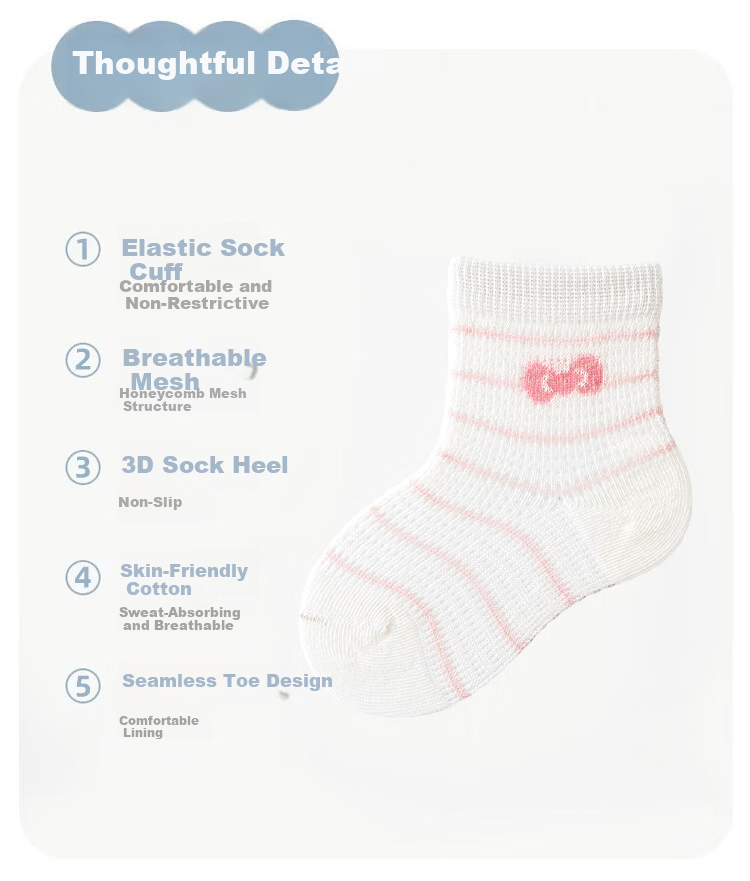 9i9 Baby Socks Summer Thin Mesh Socks Girls Socks Children Socks Newborn Combed Cotton Socks 3 Pairs Pink 1-3 Years 2