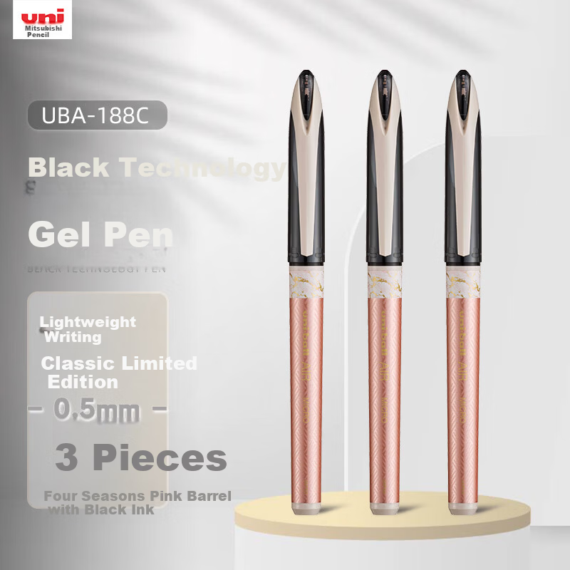 Uni Mitsubishi uni-ball AIR Black Technology Black Gel Pen 0.5mm Signature Pen Business Liquid Ink Pen UBA-188C-M Limited Edition Four Seasons Pink 3-Pack