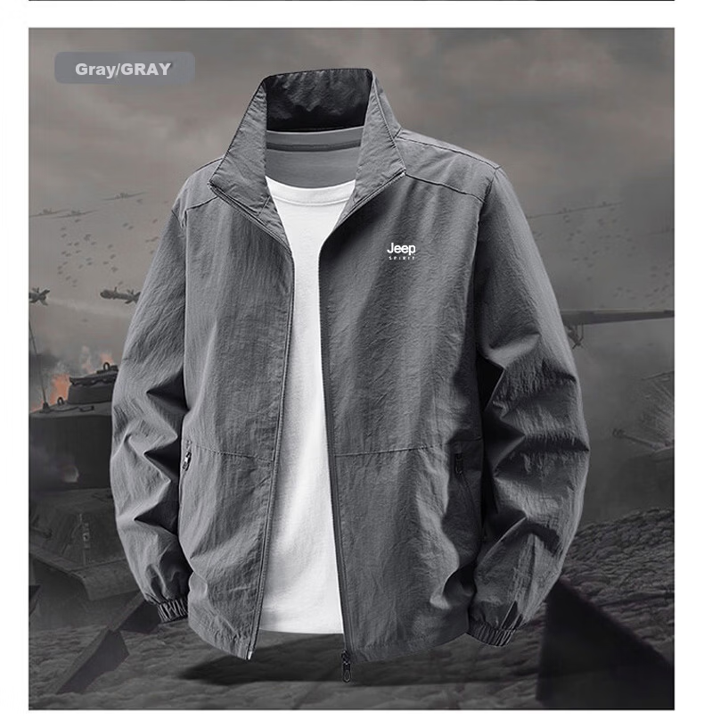 JEEP SPIRIT Men's Lightweight Breathable Sun Protection Jacket Summer Casual Outdoor Stand Collar Coat Gray M 14