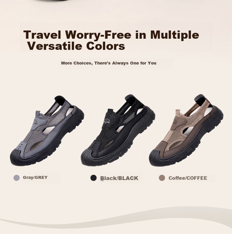 Yidisen Summer Genuine Breathable Water-Resistant Hiking Sandals for Men Hollow Out Beach Shoes Mesh Toe Cap Coffee Color Size 39 5