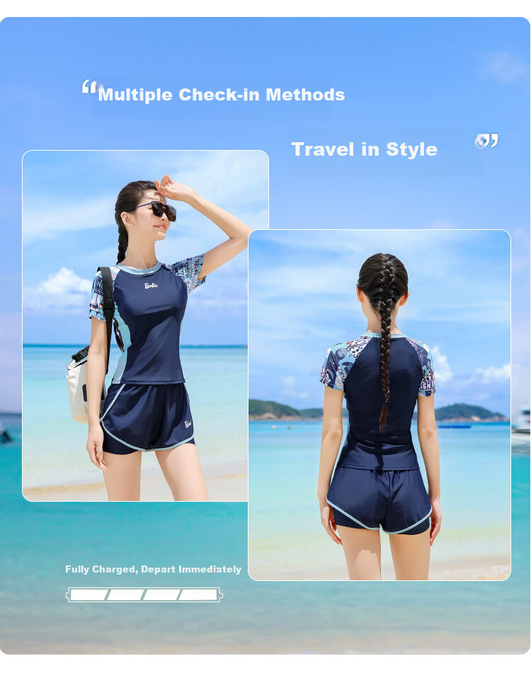 Babib Separate Conservative Short Sleeve Boxer Shorts Sports Two-Piece Swimsuit for Women Slimming Beach Vacation Swimwear 2