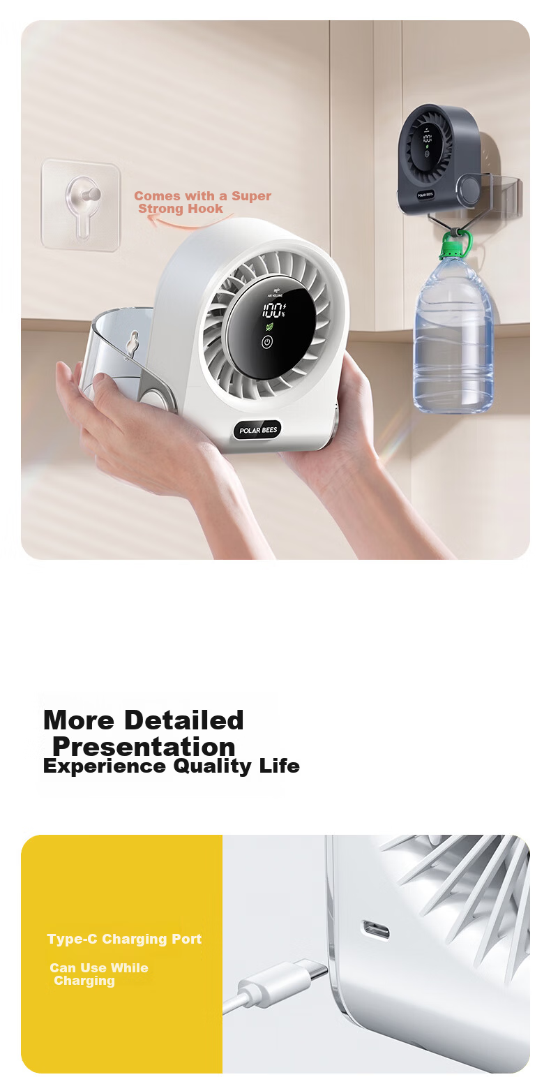 PolarBees Arctic Bee 100-Speed Hurricane Negative Ion Purification Desktop Portable Circulating Fan Silent Office Student Dorm USB Rechargeable Long Battery Life 13