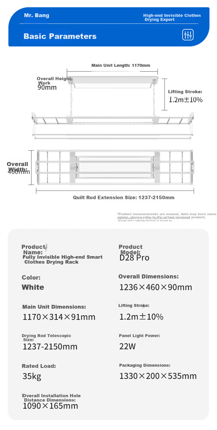 Mr. Bang [Genuine Supply] Electric Clothes Drying Rack Smart Invisible Balcony Large Capacity Drying Machine Lifting Clothes Rod D28pro 12