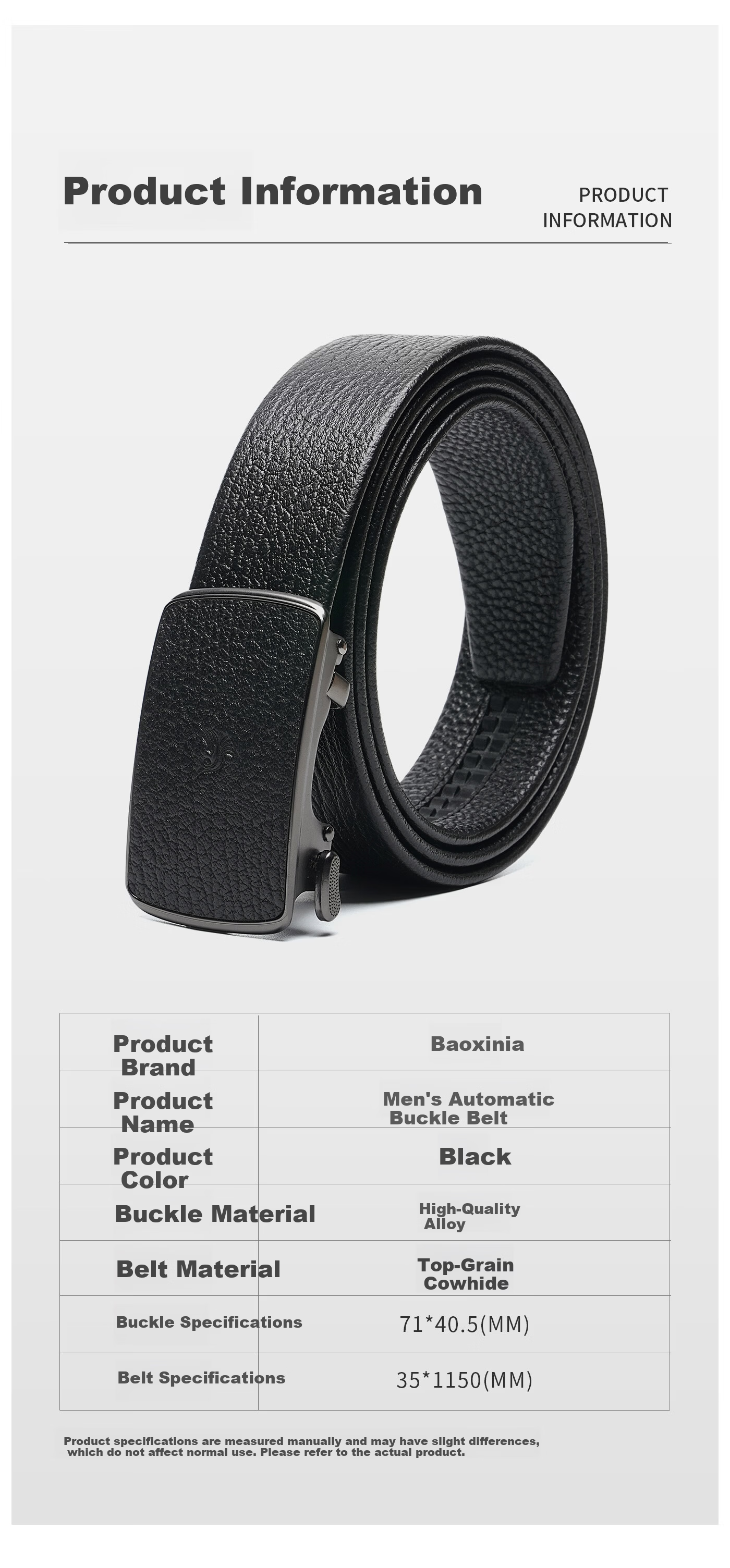 Baoxiniao Men's Genuine Leather Belt 2026 New Automatic Buckle Cowhide Business Waist Belt for Dad 115cm 2