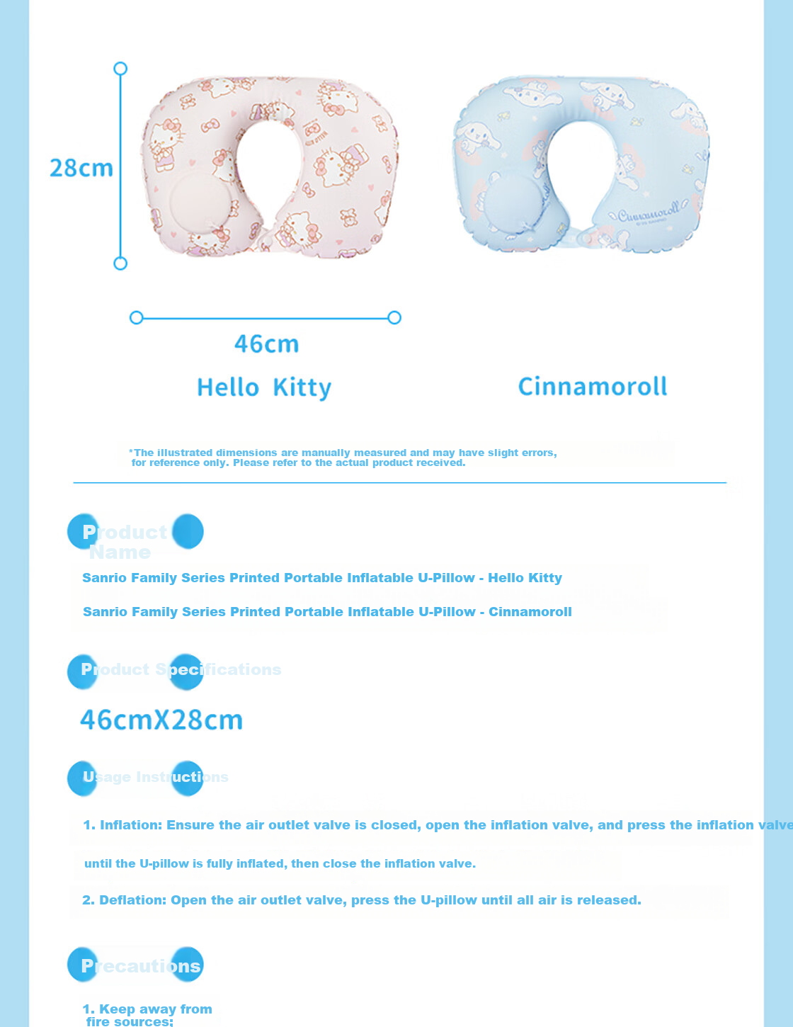 MINISO Sanrio Series Printed Portable Inflatable U-Shaped Pillow Cinnamoroll Portable Travel Pillow 4