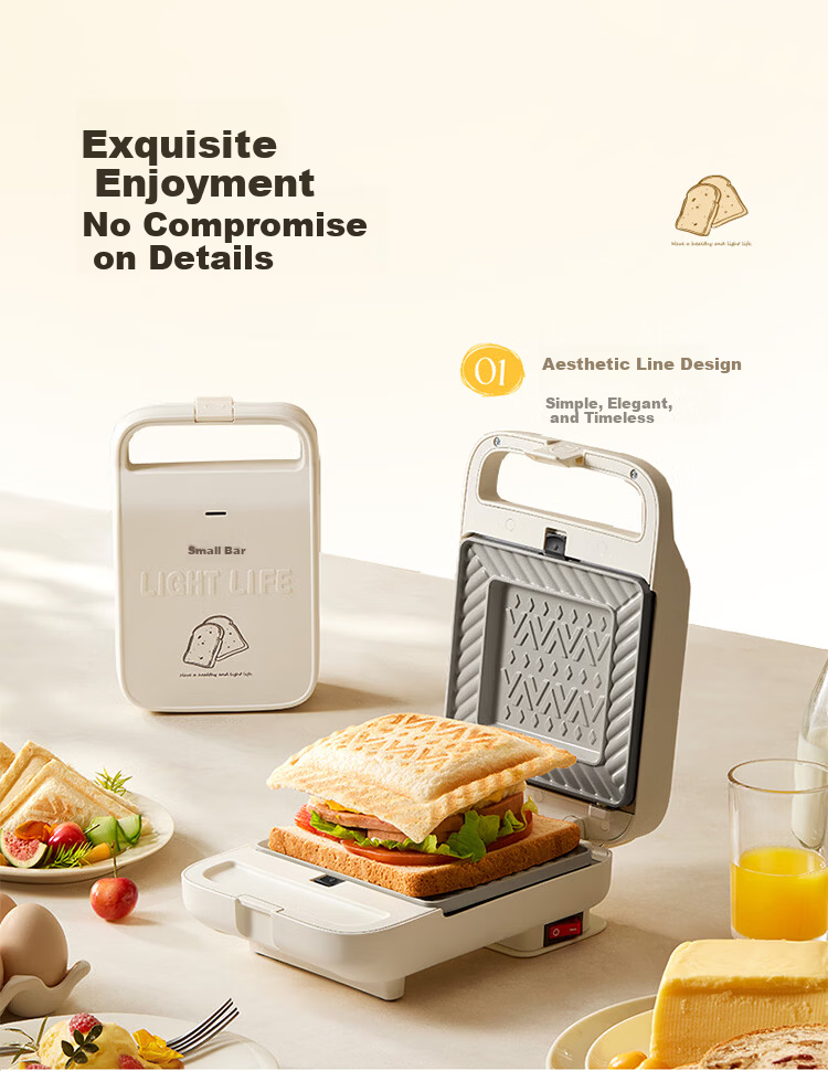 Bear Sandwich Maker Breakfast Machine Bread Toaster Hot Press Multifunctional Electric Griddle 0 Fluorine Titanium Ceramic Removable Baking Plate Thickened Edge Adjustable Thickness SMZ-D06M3 9