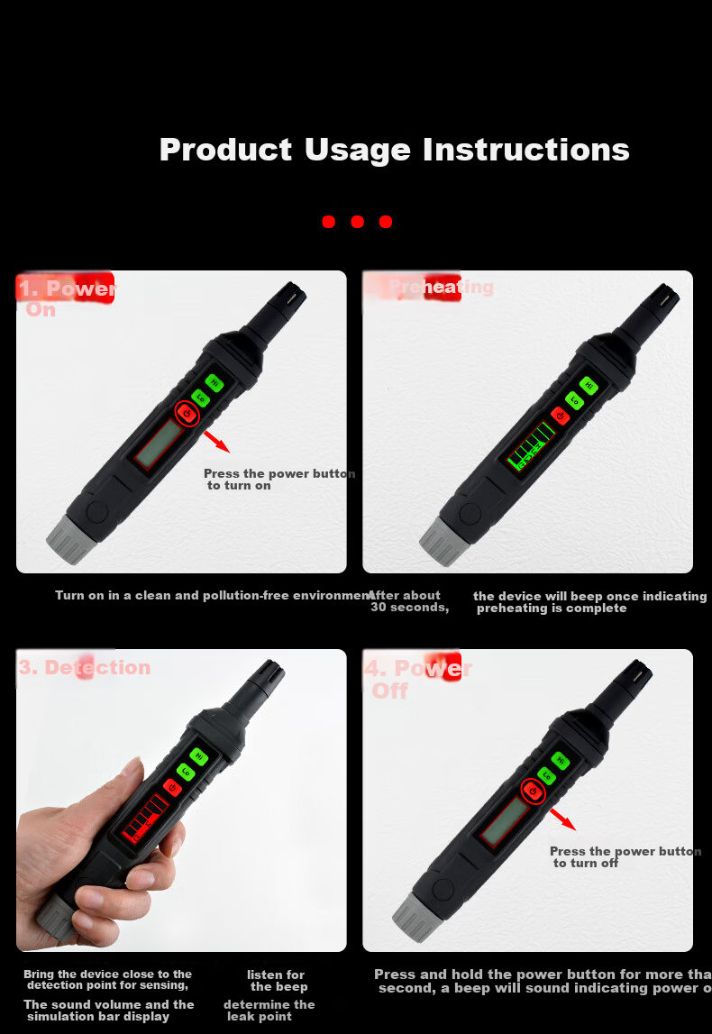 JERXUN Combustible Gas Detector Natural Gas Coal Gas Pen-Type Leak Detector Portable LPG Leak Alarm 8
