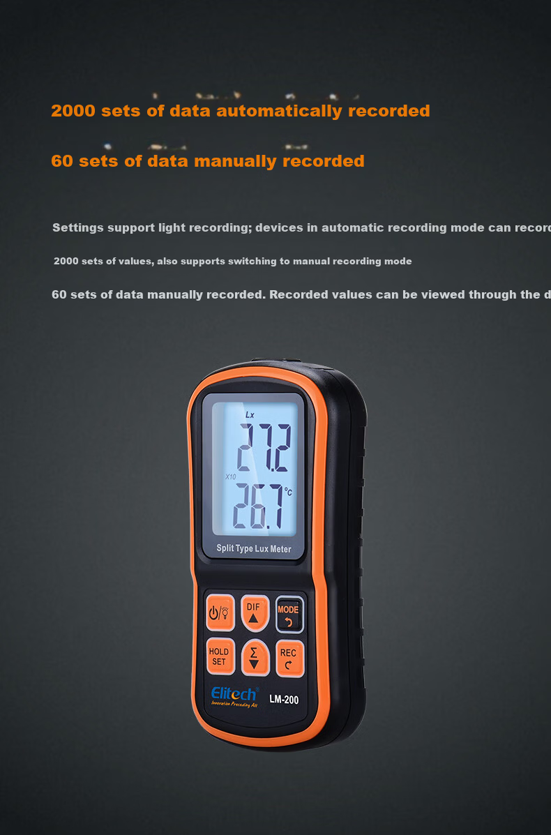 Jingchuang LM-200 Illuminance Meter Split-Type Light Intensity Monitor High-Precision Photometer 200,000 Lux Brightness Tester 2