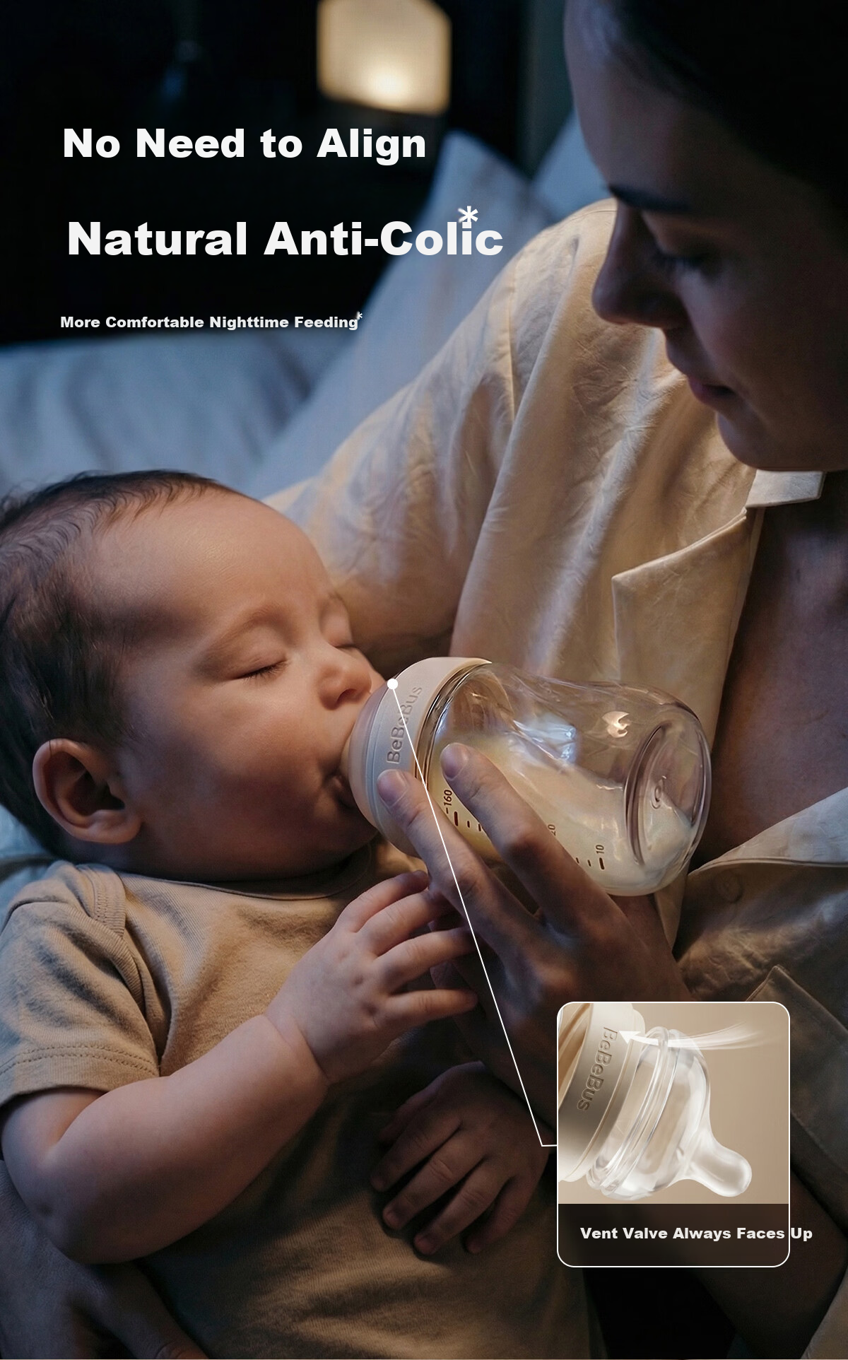 Bebebus Newborn Baby Bottle 0-1 Month Anti-Colic Glass Infant Bottle with Breast-Like Nipple 160ml 15