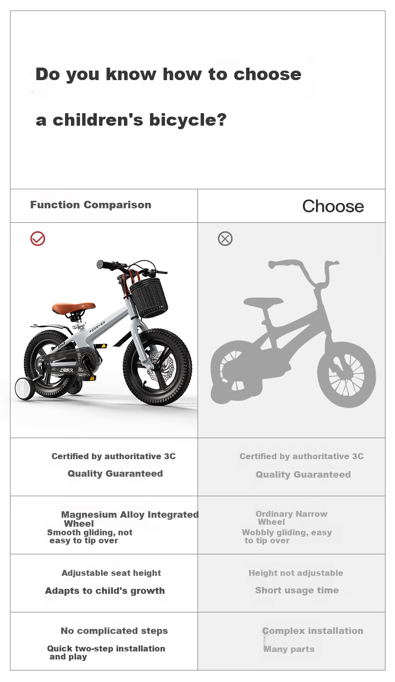 Forever Children's Bicycle 14-inch Magnesium Alloy Boys Girls Kids Bike with Training Wheels for Ages 3-6-10 Silver 3