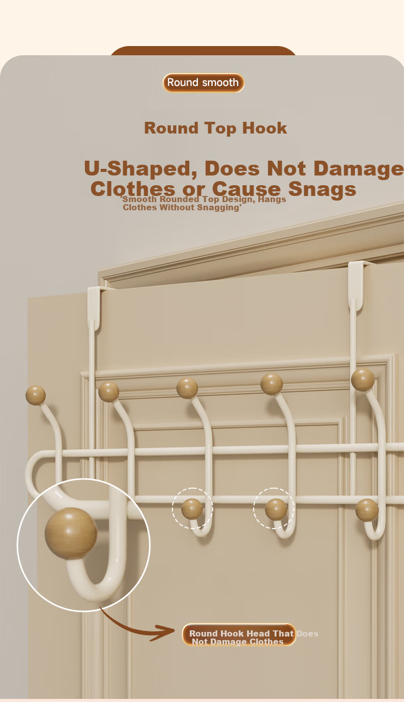 Baicaoyuan Double-Layer Over-the-Door Hook Rack No-Drill Bedroom Door Storage Hanger Bathroom Door Back Hook 4