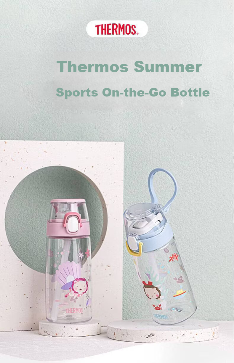 THERMOS BEBE Collaboration Children's Large Capacity Handle Straw Cup Water Bottle Tritan Material with Cup Sleeve 600ml Green 1